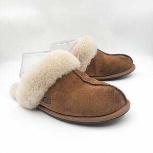 UGG Shoes Womens 9 Scuffette Chestnut Brown Suede Shearling Slipper Mule